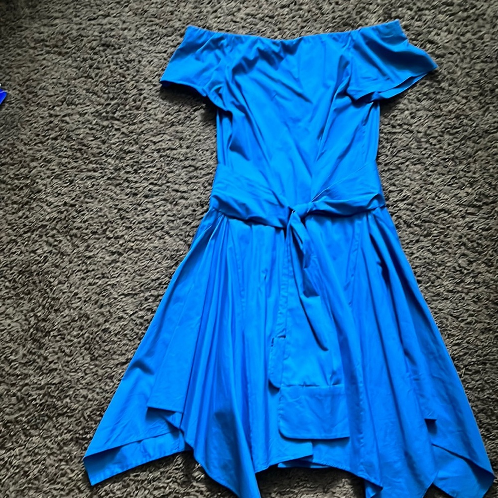 Haleton royal blue off the shoulder dress